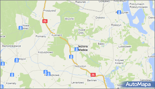 mapa Jeziora Wielkie, Jeziora Wielkie na mapie Targeo