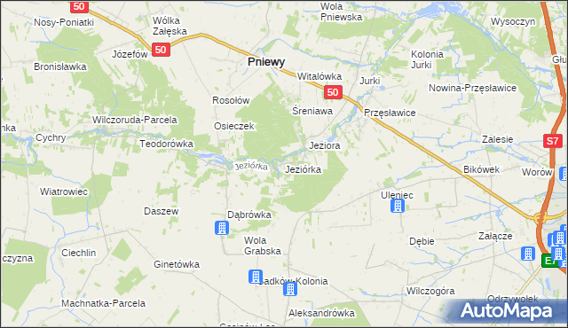 mapa Jeziórka gmina Pniewy, Jeziórka gmina Pniewy na mapie Targeo