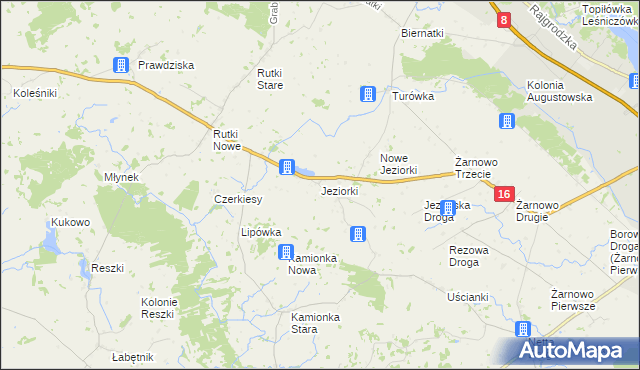 mapa Jeziorki gmina Augustów, Jeziorki gmina Augustów na mapie Targeo