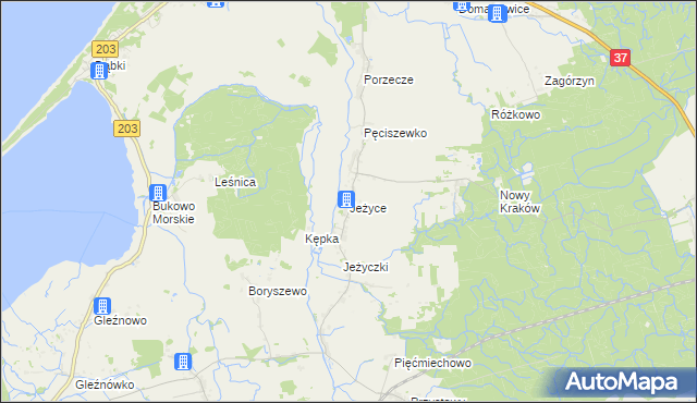 mapa Jeżyce gmina Darłowo, Jeżyce gmina Darłowo na mapie Targeo