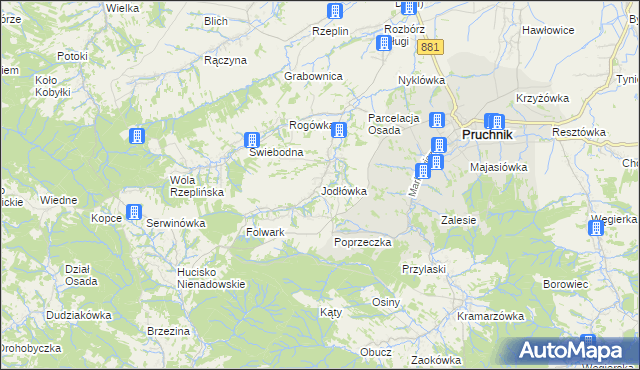 mapa Jodłówka gmina Pruchnik, Jodłówka gmina Pruchnik na mapie Targeo