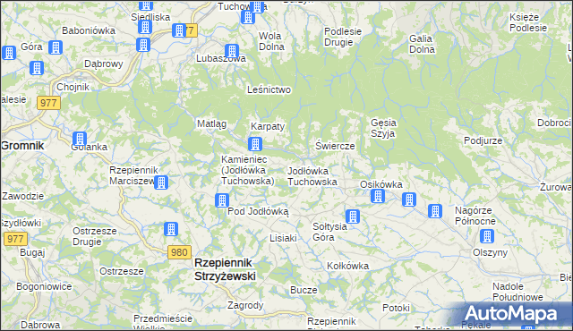 mapa Jodłówka Tuchowska, Jodłówka Tuchowska na mapie Targeo