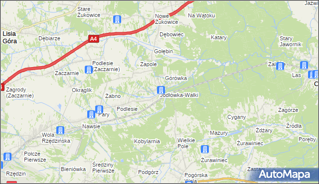 mapa Jodłówka-Wałki, Jodłówka-Wałki na mapie Targeo