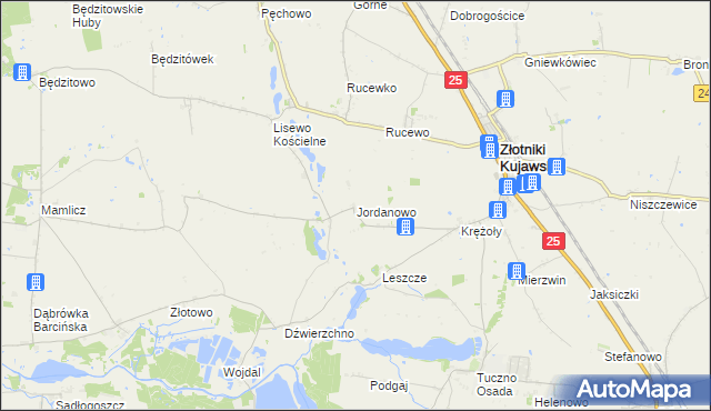 mapa Jordanowo gmina Złotniki Kujawskie, Jordanowo gmina Złotniki Kujawskie na mapie Targeo