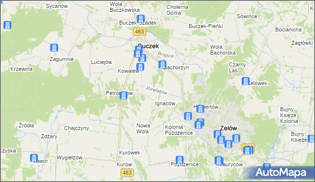 mapa Józefatów gmina Buczek, Józefatów gmina Buczek na mapie Targeo