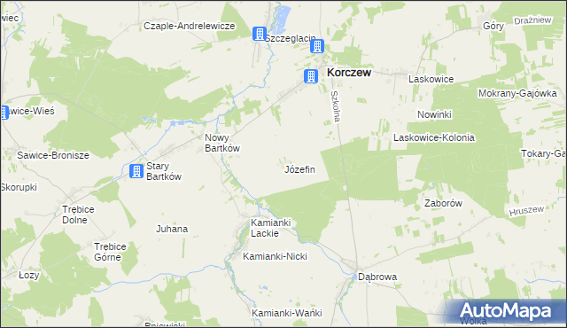mapa Józefin gmina Korczew, Józefin gmina Korczew na mapie Targeo
