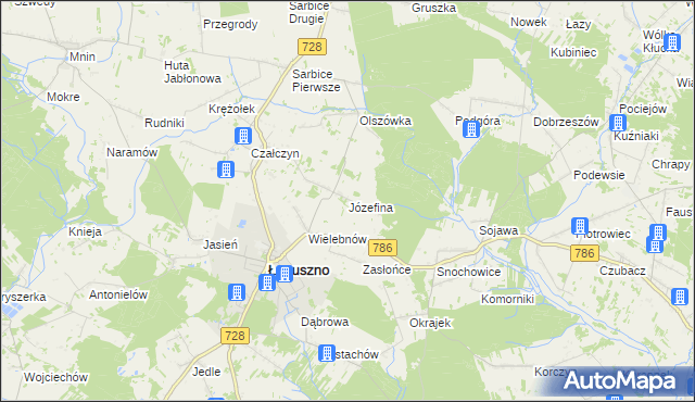 mapa Józefina gmina Łopuszno, Józefina gmina Łopuszno na mapie Targeo