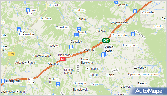 mapa Józefina gmina Żabia Wola, Józefina gmina Żabia Wola na mapie Targeo