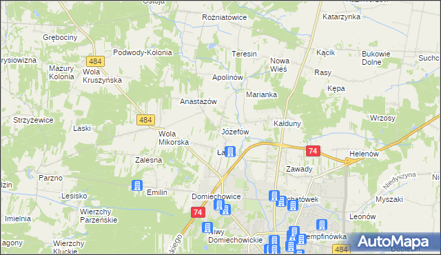 mapa Józefów gmina Bełchatów, Józefów gmina Bełchatów na mapie Targeo