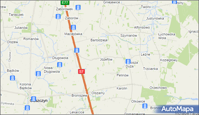 mapa Józefów gmina Goszczyn, Józefów gmina Goszczyn na mapie Targeo