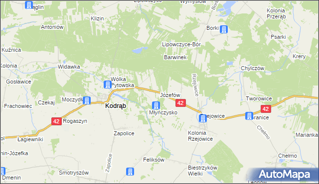 mapa Józefów gmina Kodrąb, Józefów gmina Kodrąb na mapie Targeo