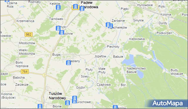 mapa Józefów gmina Tuszów Narodowy, Józefów gmina Tuszów Narodowy na mapie Targeo