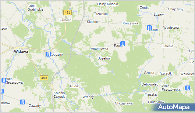mapa Józefów gmina Widawa, Józefów gmina Widawa na mapie Targeo
