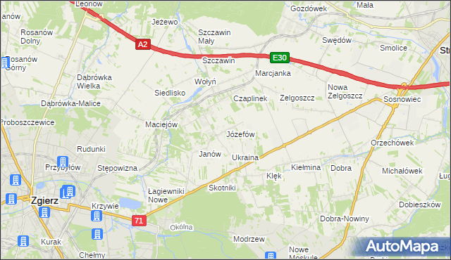 mapa Józefów gmina Zgierz, Józefów gmina Zgierz na mapie Targeo