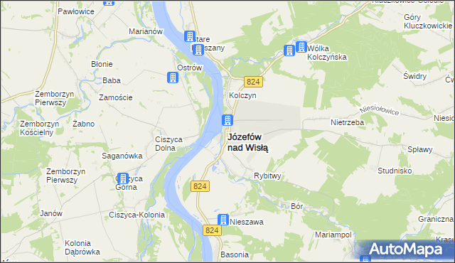 mapa Józefów nad Wisłą, Józefów nad Wisłą na mapie Targeo