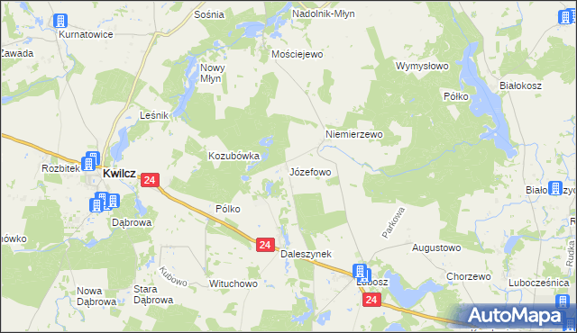 mapa Józefowo gmina Kwilcz, Józefowo gmina Kwilcz na mapie Targeo