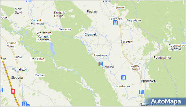 mapa Józefowo gmina Nowinka, Józefowo gmina Nowinka na mapie Targeo