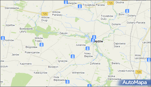 mapa Julianów gmina Błędów, Julianów gmina Błędów na mapie Targeo