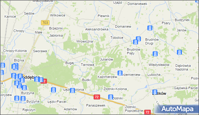 mapa Julianów gmina Dalików, Julianów gmina Dalików na mapie Targeo