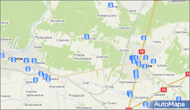 mapa Julianów gmina Ożarów, Julianów gmina Ożarów na mapie Targeo