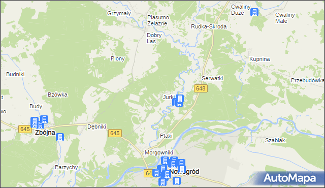 mapa Jurki gmina Zbójna, Jurki gmina Zbójna na mapie Targeo