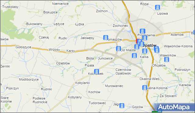 mapa Jurkowice gmina Opatów, Jurkowice gmina Opatów na mapie Targeo