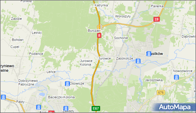 mapa Jurowce gmina Wasilków, Jurowce gmina Wasilków na mapie Targeo