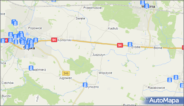 mapa Juszczyn gmina Środa Śląska, Juszczyn gmina Środa Śląska na mapie Targeo