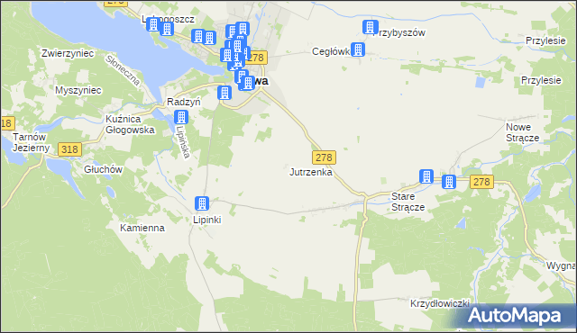 mapa Jutrzenka gmina Sława, Jutrzenka gmina Sława na mapie Targeo