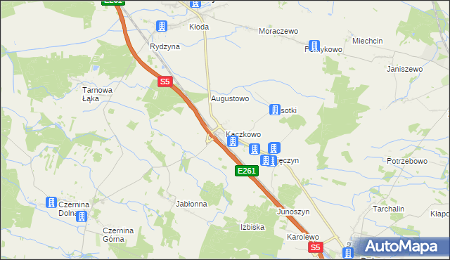 mapa Kaczkowo gmina Rydzyna, Kaczkowo gmina Rydzyna na mapie Targeo