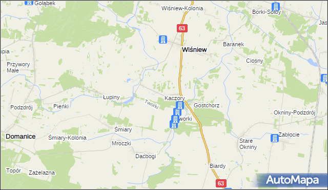 mapa Kaczory gmina Wiśniew, Kaczory gmina Wiśniew na mapie Targeo