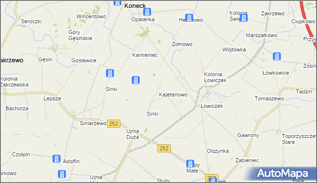 mapa Kajetanowo gmina Koneck, Kajetanowo gmina Koneck na mapie Targeo