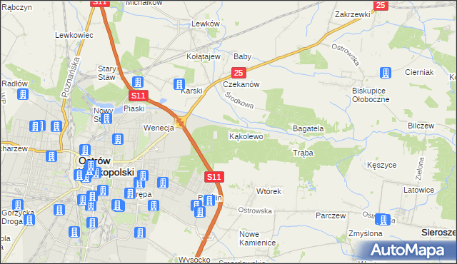 mapa Kąkolewo gmina Ostrów Wielkopolski, Kąkolewo gmina Ostrów Wielkopolski na mapie Targeo