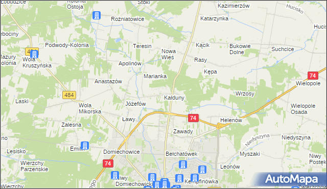 mapa Kałduny gmina Bełchatów, Kałduny gmina Bełchatów na mapie Targeo