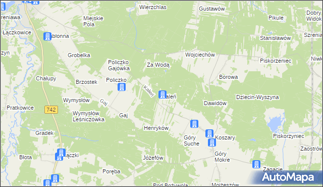 mapa Kaleń gmina Przedbórz, Kaleń gmina Przedbórz na mapie Targeo