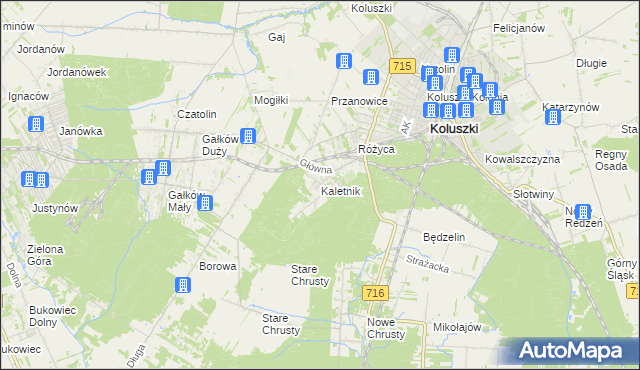 mapa Kaletnik gmina Koluszki, Kaletnik gmina Koluszki na mapie Targeo
