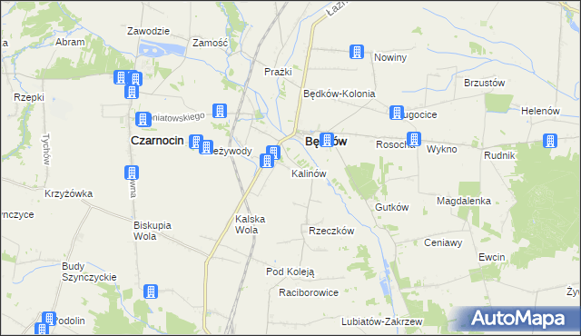 mapa Kalinów gmina Będków, Kalinów gmina Będków na mapie Targeo