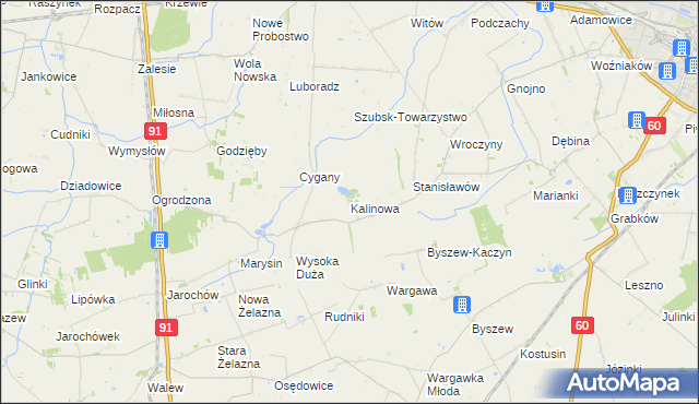 mapa Kalinowa gmina Kutno, Kalinowa gmina Kutno na mapie Targeo