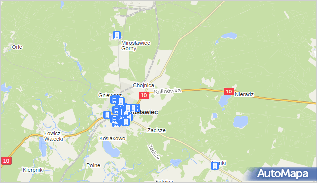 mapa Kalinówka gmina Mirosławiec, Kalinówka gmina Mirosławiec na mapie Targeo