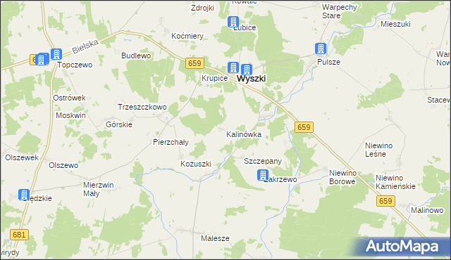 mapa Kalinówka gmina Wyszki, Kalinówka gmina Wyszki na mapie Targeo