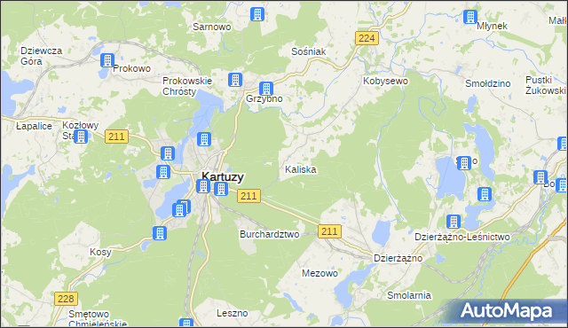 mapa Kaliska gmina Kartuzy, Kaliska gmina Kartuzy na mapie Targeo