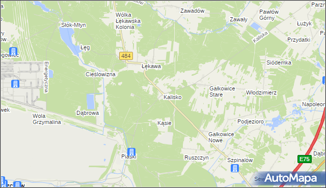 mapa Kalisko gmina Bełchatów, Kalisko gmina Bełchatów na mapie Targeo