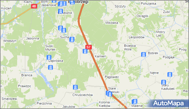 mapa Kamień gmina Białobrzegi, Kamień gmina Białobrzegi na mapie Targeo