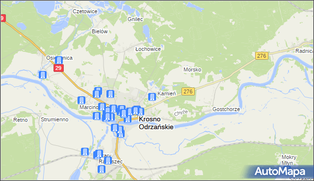 mapa Kamień gmina Krosno Odrzańskie, Kamień gmina Krosno Odrzańskie na mapie Targeo