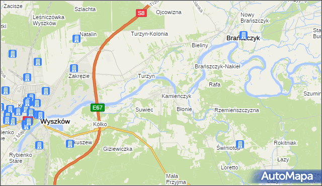 mapa Kamieńczyk gmina Wyszków, Kamieńczyk gmina Wyszków na mapie Targeo