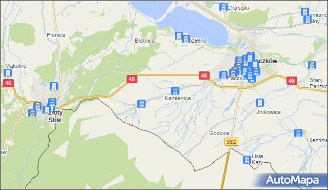 mapa Kamienica gmina Paczków, Kamienica gmina Paczków na mapie Targeo