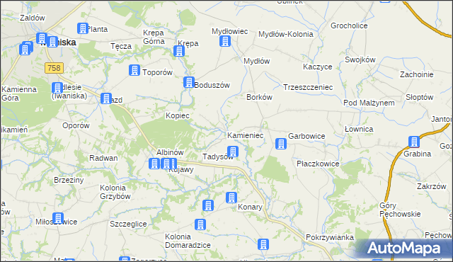 mapa Kamieniec gmina Iwaniska, Kamieniec gmina Iwaniska na mapie Targeo