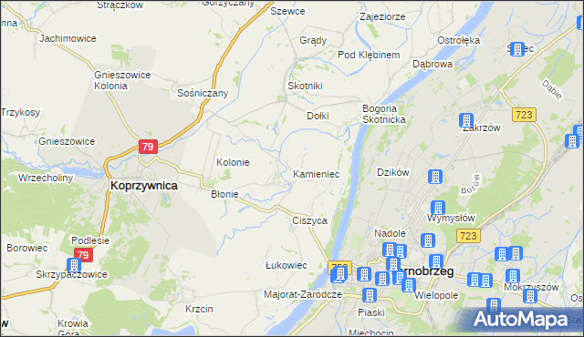 mapa Kamieniec gmina Koprzywnica, Kamieniec gmina Koprzywnica na mapie Targeo