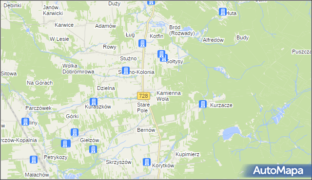 mapa Kamienna Wola gmina Gowarczów, Kamienna Wola gmina Gowarczów na mapie Targeo