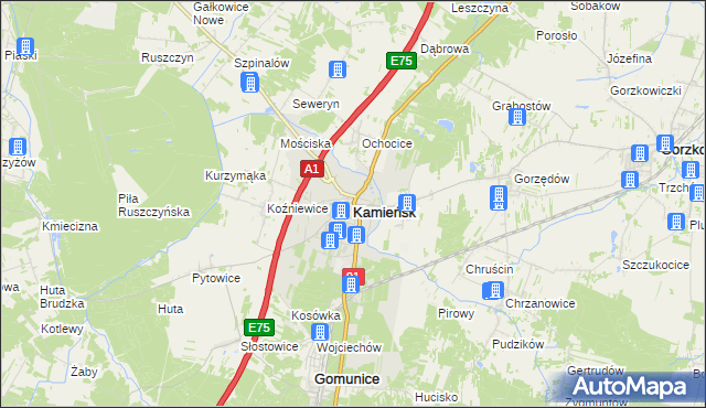 mapa Kamieńsk, Kamieńsk na mapie Targeo